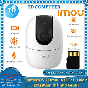 Camera WiFi Imou A32EP L 3.0MP (2K) [Kèm thẻ nhớ 64GB] Chuẩn nén H.265 Đàm thoại 2 chiều Quan sát ngày đêm Xoay 360° - Hàng chính hãng DSS phân phối