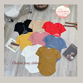 Áo thun cổ u viền to dáng ôm, thêu chữ ngực Áo kiểu cổ vuông ngắn tay tôn dáng vải cotton co giãn htun dày dặn cao cấp Áo Thun Cổ U Viền To Dáng Ôm, Thêu Chữ Ngực Áo Kiểu Cổ Vuông Ngắn Tay Tôn Dáng Vải Cotton Co Giãn Htun Dày Dặn Cao Cấp