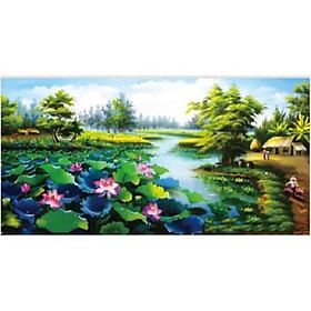 Mua Tranh thêu chữ thập Đầm sen LV3017  tranh 3D  kích thước 124 x 64 cm