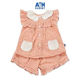 Bộ quần áo ngắn bé gái họa tiết Hoa Cánh Bướm Hồng cotton hạt - AICDBGORDWZV - AIN Closet