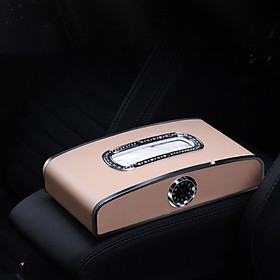 Hộp để khăn giấy trên xe hơi có đồng hồ trang trí dùng pin