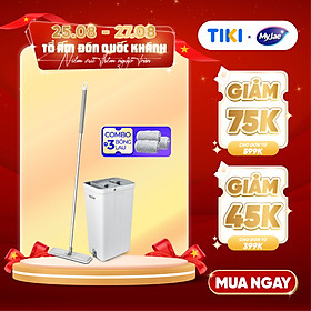 Combo 3 Bông Lau + 1 Bộ Lau Nhà MyJae Đài Loan Sợi Microfiber 2 Ngăn Tự Vắt Xoay 360 Độ Thông Minh 123cm