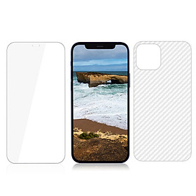 Dán cường lực màn hình + Mặt lưng + Viền vân carbon iPhone 12/12 Pro GOR Full chống bụi loa thoại - Hàng Nhập Khẩu