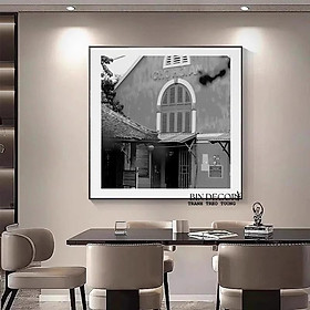 Tranh treo tường vải canvas trang trí phong cảnh hội an trắng đen trang trí (tặng kèm đinh)