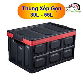 Hình ảnh Thùng nhựa đựng đồ cho cốp xe ô tô có thể gấp xếp gọn có chốt gài | 30L + 55L + túi chống nước