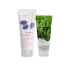 Combo Sữa rửa mặt chiết xuất từ trà xanh 3W CLINIC GREEN TEA CLEANSING FOAM và Gel tẩy da chết hương hoa oải hương Arrahan (180 ml)