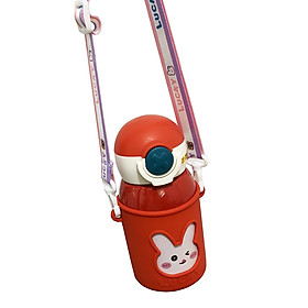 Mua Bình giữ nhiệt nóng lạnh cho bé đi học siêu CUTE 500ml  kèm vỏ bọc sillion và dây đeo (đỏ)