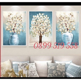 Mua Tranh thêu chữ thập bộ ba bình hoa chỉ lua hh0853 kt 150x72 cm