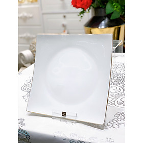 Đĩa vuông trơn sứ xương cao cấp viền vàng hiện đại 21x21cm WHITE 5537S