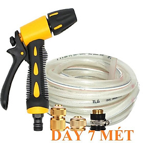 Vòi Xịt️Evoucher Bộ dây vòi xịt nước rửa xe, tưới cây , tăng áp 3 lần, loại 7m, 10m 206319 đầu đồng,cút đồng+ đai