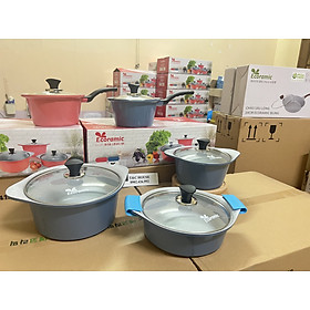 Mua Bộ 4 Nồi Đá Đáy Từ V-Line Ecoramic Hàn Quốc Size 18-20-22-24 Cm | Đúc Nguyên Khối | Cam Kết Chính Hãng