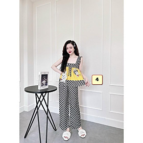 Bộ mặc nhà quần dài, áo dây bản bèo lụa latin 45-58kg