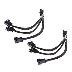 2Pcs 15cm 4pin Splitter Computer Fan Power Cable 1 to 3 Black Sleeved