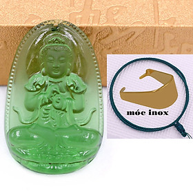 Mặt dây chuyền Phật Đại nhật như lai pha lê xanh lá 3.6 cm kèm vòng cổ dây dù xanh lá + móc inox vàng, Phật bản mệnh, mặt dây chuyền phong thủy