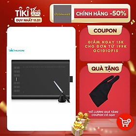 Bảng vẽ micro USB Huion H1060P với 12 nút phím cơ đi kèm với bút vẽ lớn không pin
