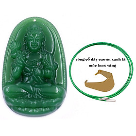 Mặt dây chuyền Phật Đại thế chí đá xanh 2.2 x 3.6cm ( size trung ) kèm vòng cổ dây cao su xanh lá + móc inox, Phật bản mệnh