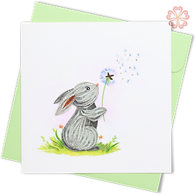 Thiệp Giấy Xoắn Nghệ Thuật - Thỏ Xám & Bồ Công Anh - Dandelion Grey Bunny - Animals - 15 x 15 - VN2XM115E26NN