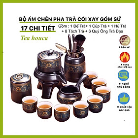 Mua Bộ ấm chén pha trà đẹp Cối xay gốm sứ cao cấp Bộ chén uống trà đạo 18 chi tiết hoa cẩm xanh lòng chén trắng giá rẻ