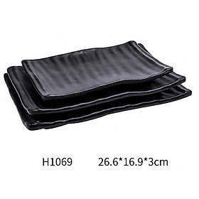 Mua Dĩa hình chữ nhật màu đen nhám MELAMINE để thịt nướng BBQ  trang trí thức ăn  bàn tiệc có chân dầy cao cấp