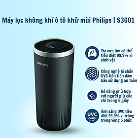 Máy lọc không khí ô tô khử mùi Philips dạng cốc trên xe hơi sử dụng tia UVC diệt khuẩn hiệu quả S3601 - Hàng nhập khẩu  - S3601