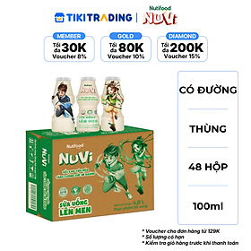 Thùng 48 hộp sữa uống lên men NuVi Có Đường 100ml