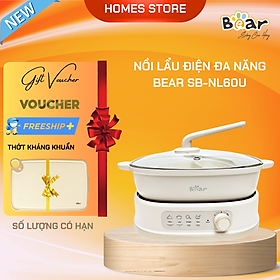 Mua Nồi Lẩu Điện 2 Ngăn Bear SB-NL60U Nhiều Chế Độ Dung Tích 6 Lít Công Suất 1600 W - Hàng Chính Hãng