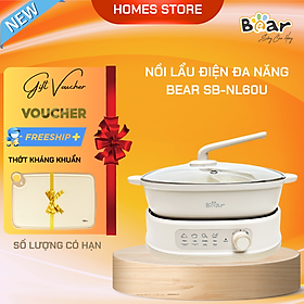 Mua Nồi Điện Đa Năng  Nồi Lẩu Điện 2 Ngăn BEAR BEAR SB-NL60U Nhiều Chế Độ Nấu Lẩu Hầm Ninh Chiên Rán Xào Dung Tích 6 Lít Công Suất 1600 W - Hàng Chính Hãng