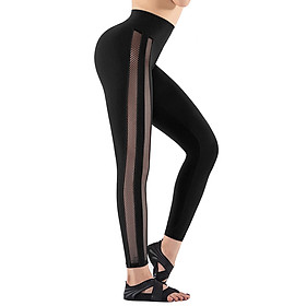 Quần tập yoga gym nữ legging cạp cao nâng mông thể thao dáng dài thiết kế 2 đường lưới bên hông-Màu đen-Size N