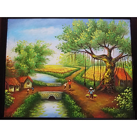 Mua Tranh Sơn Dầu Vẽ Tay 100% - Chiều Quê - 40x50cm