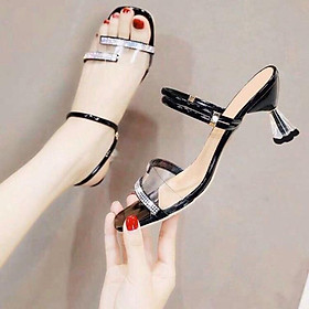 Ảnh thật Giày sandal cao gót nhọn 6cm quai trong phối xoàn T&T