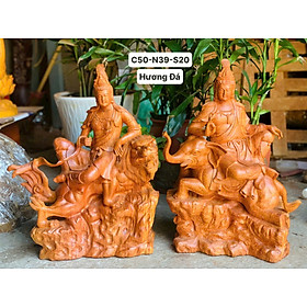 Mua Cặp  Tượng văn thù _phổ hiền bồ tát bằng gỗ hương kt cao 50×39×20cm