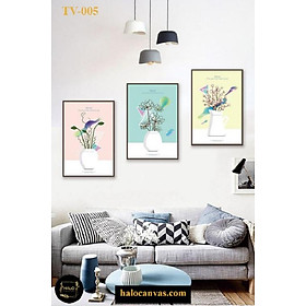 Mua Bộ 3 Tranh Canvas Bình Hoa Trắng Nền Hồng Xanh Vàng – (TV-005)