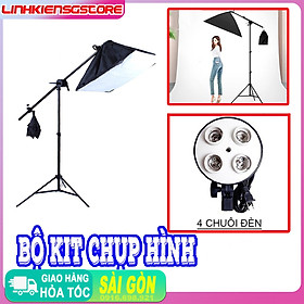 Chân đèn cao 2m - Tay boom đèn 140cm - Softbox đèn led 4 đuôi 50 x70cm