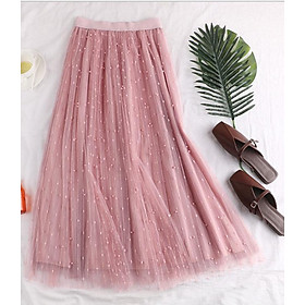 Chân váy ren Tulle - Tutu xòe tròn dáng dài kim tuyến đính hạt cao cấp mẫu hot VAY11 Free size