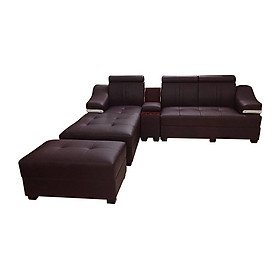 Bộ sofa da góc L Tundo kèm đôn 310 x 180 x 75 cm màu nâu đỏ
