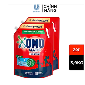 Combo 2 túi nước giặt OMO Matic cho máy giặt cửa trên giúp quần áo sạch bẩn khử mùi toàn diện, túi 3.9kg