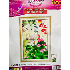 Tranh thêu chữ thập Cha mẹ LV3458, kích thước 50 x 75 cm