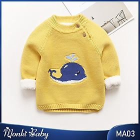 Áo len lót lông cho bé trai và gái, chất len mềm mại chắc, lông lót dày dặn, giữ ấm tốt cho bé, cổ cúc điều chỉnh, họa tiết xinh xắn | MA03