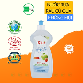 Nước rửa rau quả hữu cơ không mùi 500ml Klar (Almawin)