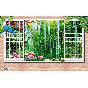TRANH DÁN TƯỜNG 3D CỬA SỔ PHONG CẢNH ĐẸP 356NT - TRANH DÁN TƯỜNG HÌNH Ô CỬA SỔ NHÌN RA PHONG CẢNH