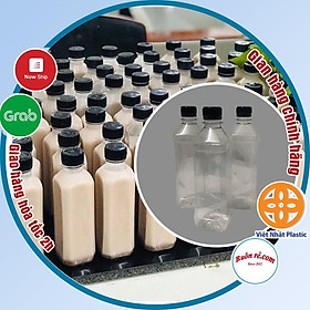 Chai nhựa vuông nắp đen 330ml, 450ml Việt Nhật - Chai đựng trà sữa, trà thái