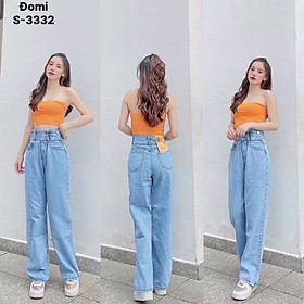 Quần jeans suông - quần bò ống rộng nữ Lê Huy Fashion cạp cao 6 nút cách điệu lưng MS 3332