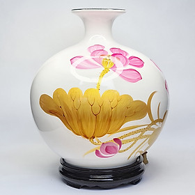 Mua Bình Hút Lộc Gốm Sứ Sơn Mài Vẽ Hoa Sen - 23cm - Mx