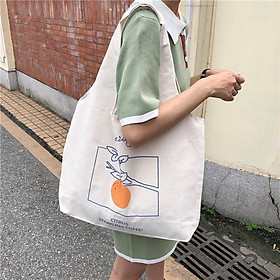 Hình ảnh Túi tote vải canvas đeo vai cho nữ,đi học,đi làm túi quả cam quả đào