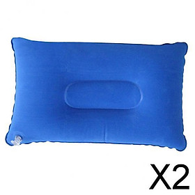 2xInflatable Pillow Travel Air Cushion Camping Car Beach Head Rest Support 43x27cm Blue