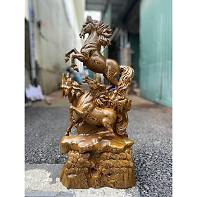 Mua Tượng con ngựa song mã uyên ương bằng gổ mun đuôi công cực đẹp kt cao 70×23×14cm