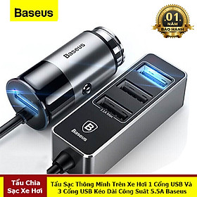 Mua Bộ Sạc Thông Minh Trên Xe Hơi  Ô Tô 1 Cổng Usb Và 3 Cổng USB Kéo Dài Công Suất 5.5A - Hàng Chính Hãng Baseus