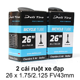 Combo 2 ruột săm xe đạp 26x1.75 2.125 FV 43mm van Pháp DELI-TIRE