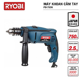 Bộ máy khoan cầm tay đa năng điện 750W RYOBI (KYOCERA) - PD-750K (Kèm 77 linh kiện) - Hàng Chính Hãng