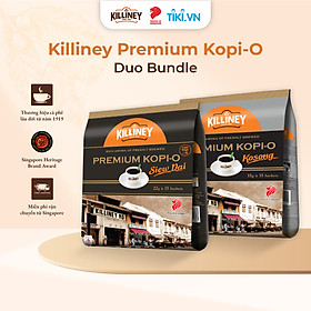 Combo 2 Túi Cà Phê Rang Xay Nguyên Chất Không Đường Và Ít Đường Cao Cấp Killiney Premium Kopi-O Kosong + Siew Dai - (2 Túi X 15 Gói)